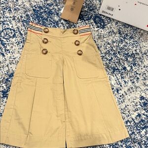 Beige Button-Front Skirt with Striped Waistband